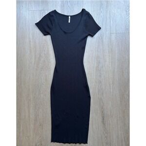 Bluebell Black Ribbed Knit Bodycon Midi Dress Stretch Viscose Blend cocktail (M)